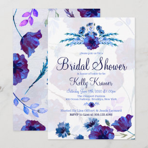 Brilliant Blue Poppies Bridal Shower Invitations