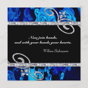 Brilliant Blue Roses & Diamond Swirls Wedding Invitation