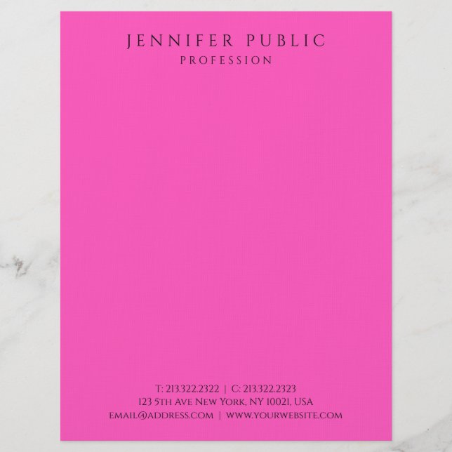 Brilliant Bright Neon Pink Modern Simple Template Letterhead (Front)