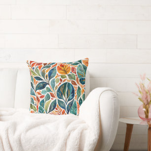 Brilliant Colour Abstract Leaves Throw Pillow