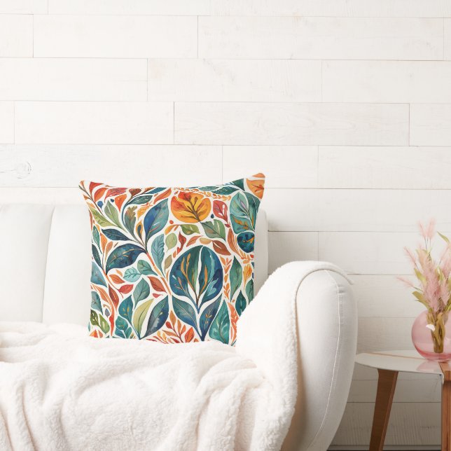 Brilliant Colour Abstract Leaves Throw Pillow (Couch)