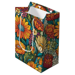 Brilliant Colour Mosaic Flowers Medium Gift Bag