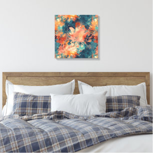 Brilliant Coral and Teal Abstract Floral Canvas Print