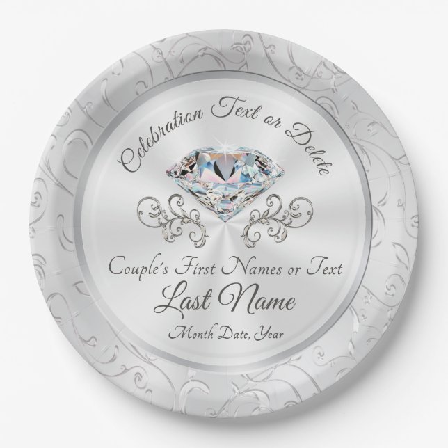 Brilliant Diamond Wedding Paper Plates Personalize (Front)