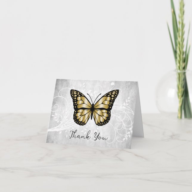 Brilliant Gold Butterfly Thank You Card (Front)