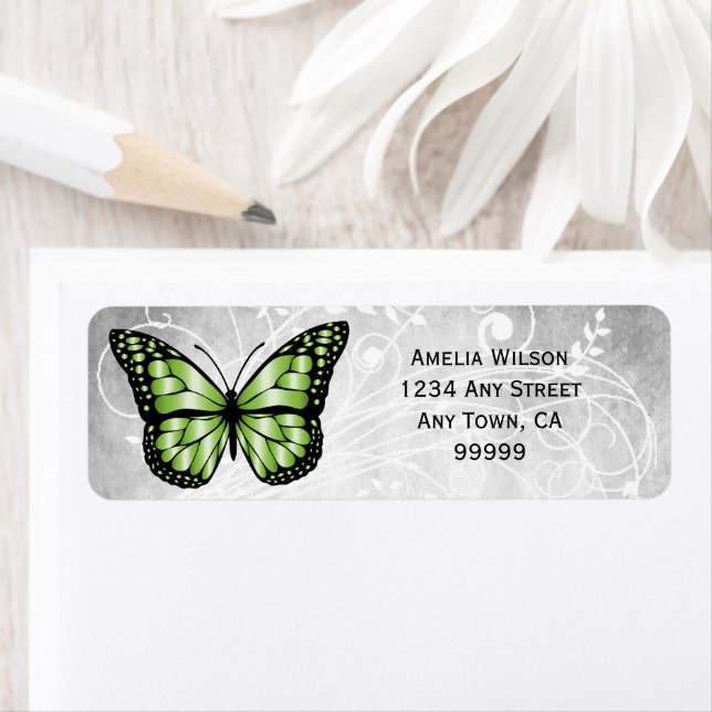 Brilliant Green Butterfly Address Label (Insitu)