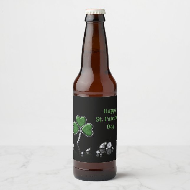 Brilliant Happy St. Patrick's Day Diamonds Beer Bottle Label (Front)