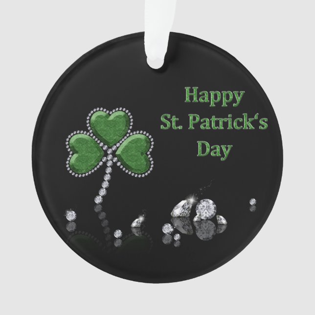 Brilliant Happy St. Patrick's Day Diamonds Ornament (Front)