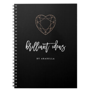 Brilliant Ideas   Black with Heart Shaped Jewel Notebook