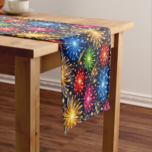 Brilliant Midnight Fireworks Pattern Short Table Runner