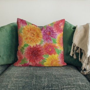 Brilliant Multi-coloured Chrysanthemum Throw Pillow