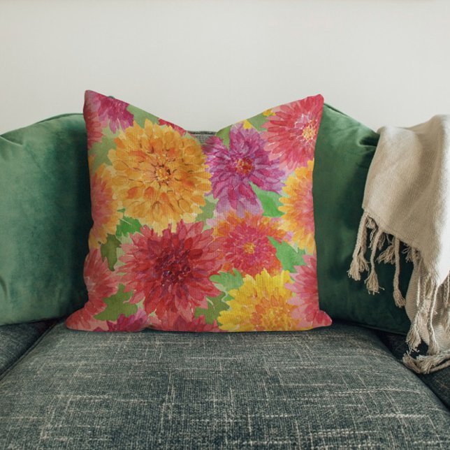Brilliant Multi-coloured Chrysanthemum Throw Pillow (Creator Uploaded)