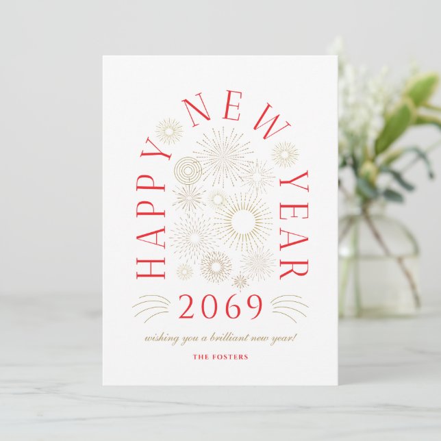 Brilliant New Year Firework Business Greeting Card (Standing Front)