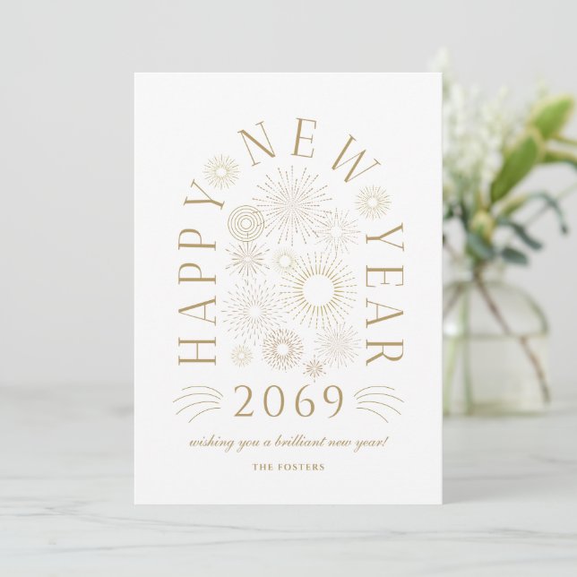 Brilliant New Year Firework Business Greeting Card (Standing Front)