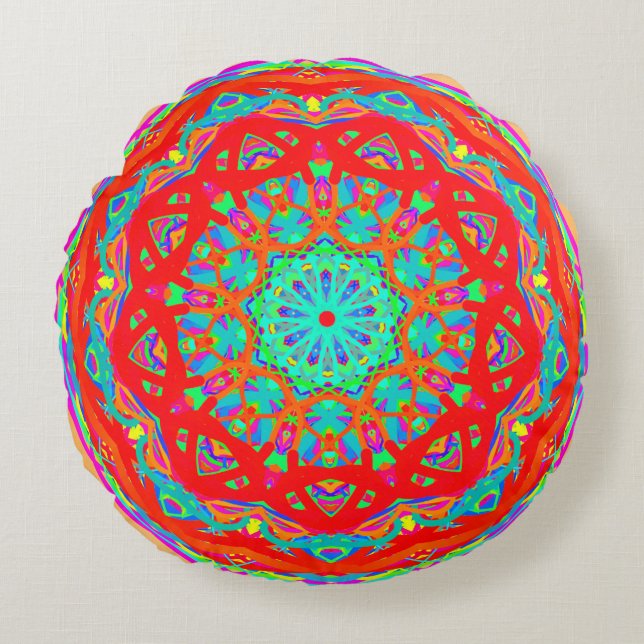Brilliant Orange Mandala Round Pillow (Front)