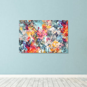 Brilliant Orange Pink and Teal Abstract Floral Canvas Print