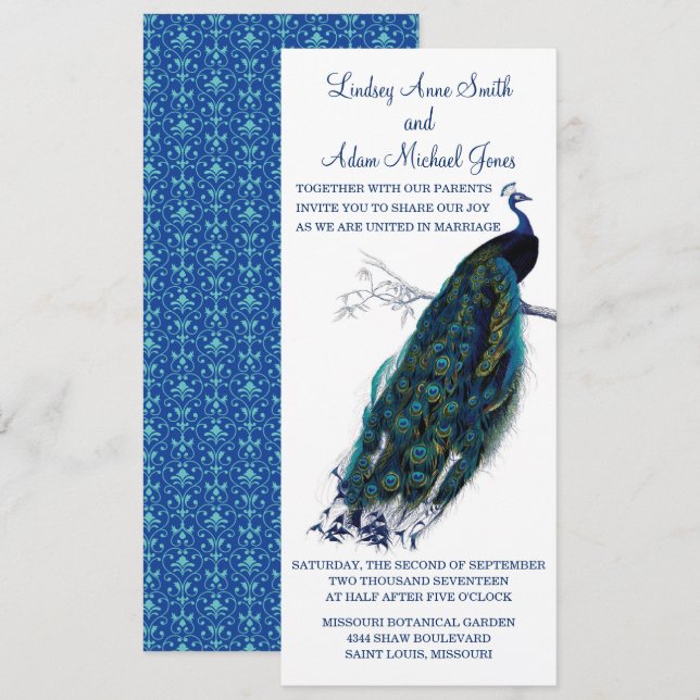 Brilliant Peacock Wedding Invitation (Front/Back)