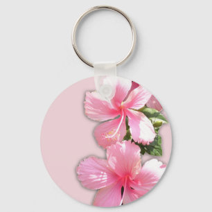 Brilliant Pink Hibiscus Flowers Keychain