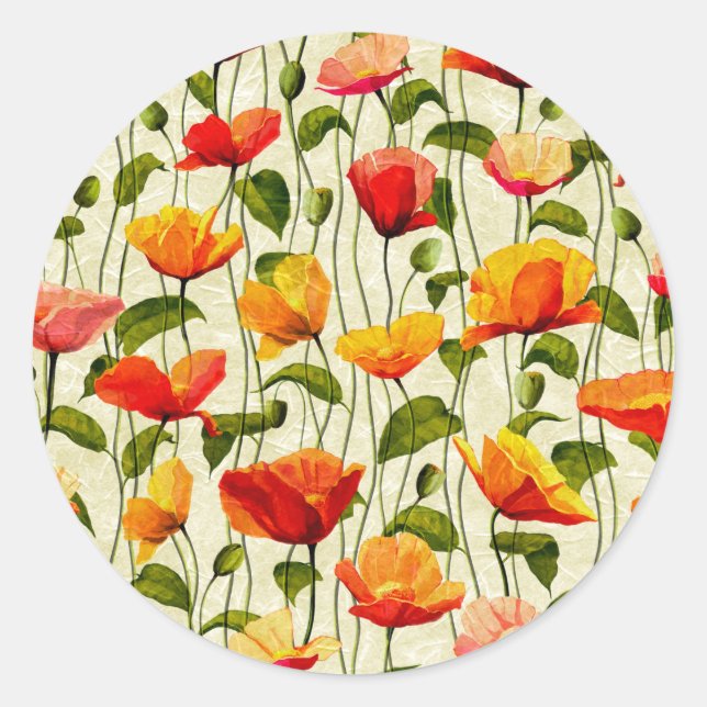 Brilliant Poppies Classic Round Sticker (Front)
