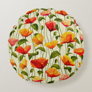 Brilliant Poppies Round Pillow