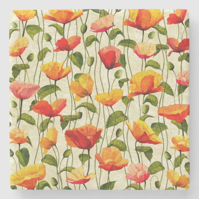 Brilliant Poppies Stone Coaster (Front)