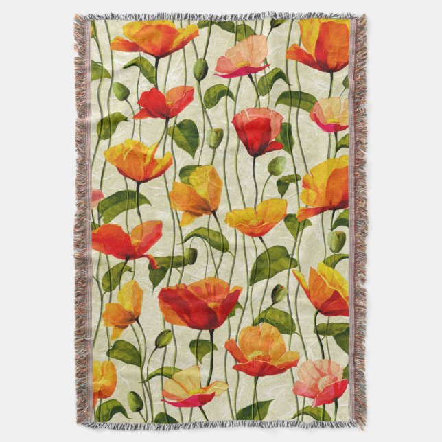 Brilliant Poppies Throw Blanket (Front Vertical)
