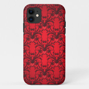Brilliant Red Hearts Damask Pattern iPhone 11 Case