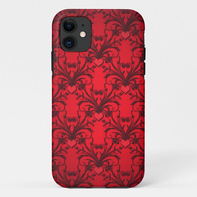Brilliant Red Hearts Damask Pattern Case-Mate iPhone Case (Back)