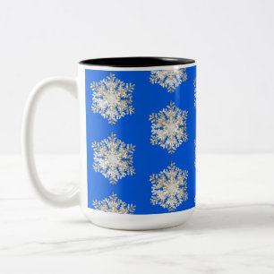Brilliant Silver Ice Blue Christmas Snowflake Two-Tone Coffee Mug