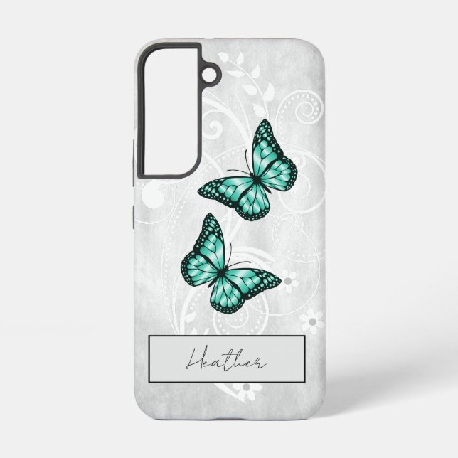 Brilliant Teal Butterflies Samsung Galaxy S22 Case (Back)