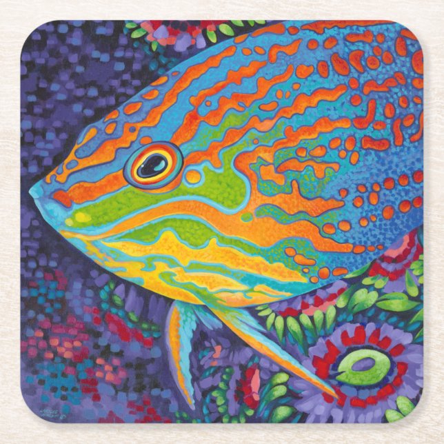 Brilliant Tropical Fish I Square Paper Coaster (Front)