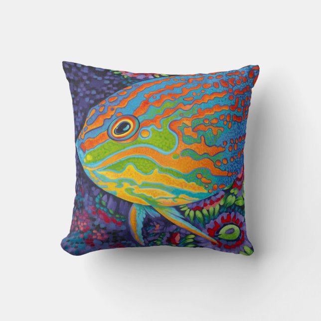 Brilliant Tropical Fish I Throw Pillow (Front)