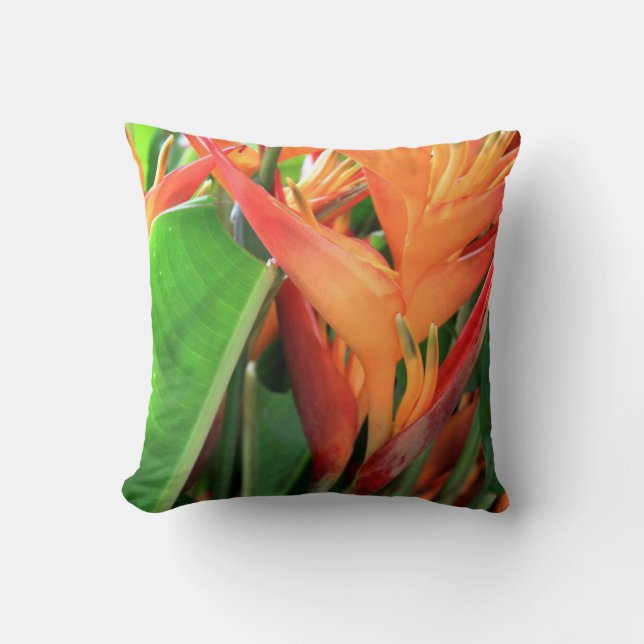 Brilliant Tropical Heliconia Florals Throw Pillow (Front)