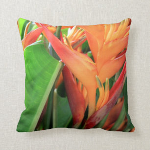 Brilliant Tropical Heliconia Florals Throw Pillow