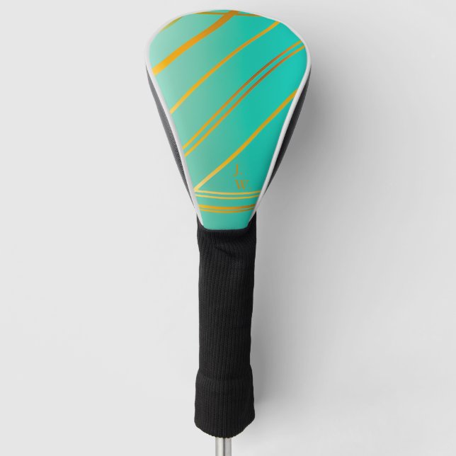 Brilliant Turquoise and Gold Personalized  Golf Head Cover (Front)