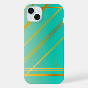 Brilliant Turquoise and Gold Personalized iPhone 15 Plus Case