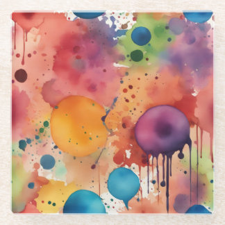 Brilliant watercolors splatter glass coaster