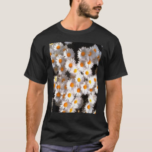 Brilliant White Daisies On Black Floral Art T-Shirt