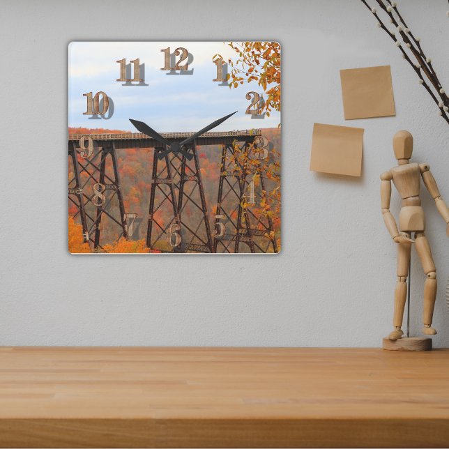 Brilliantly Coloured Autumn Leaves At Kinzua Bridg Square Wall Clock (Creator Uploaded)