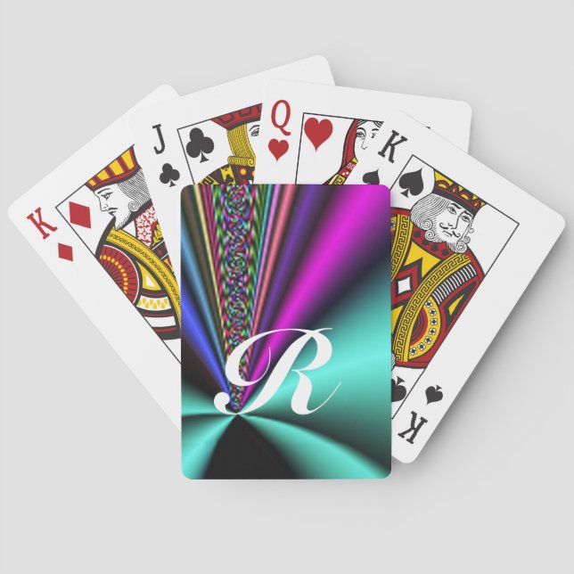 Brilliantly Colourful Fractal Rays with monogram Playing Cards (Back)