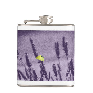 Brimstone Butterfly on a Purple Lavender Field Hip Flask