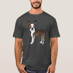 Brindle And White Boston Terrier Dog Illustration T-Shirt