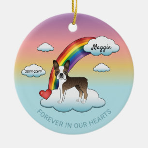 Brindle And White Boston Terrier Rainbow Memorial Ceramic Ornament
