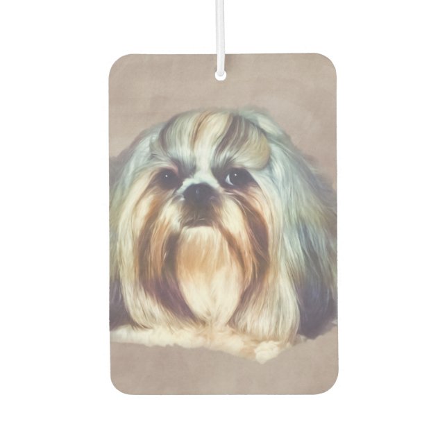 Brindle and White Shih Tzu Dog Car Air Freshener (Front)