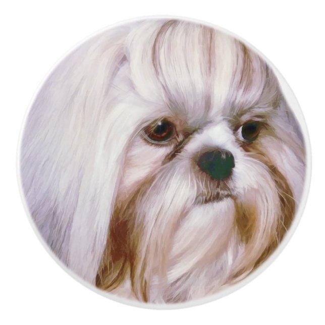 Brindle and White Shih Tzu Dog Ceramic Knob (Front)