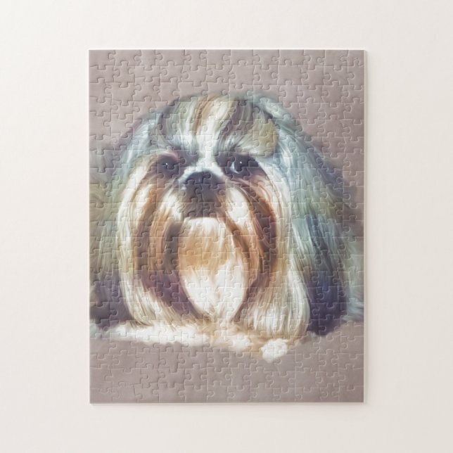 Brindle and White Shih Tzu Dog Jigsaw Puzzle (Vertical)