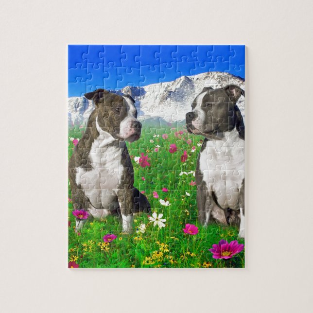 Brindle & Blue Staffordshire & Pit Bull Dogs Jigsaw Puzzle (Vertical)