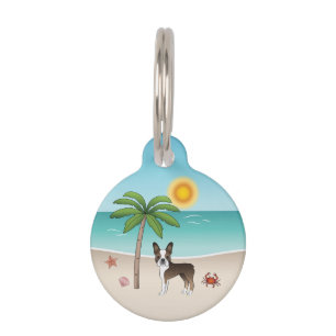 Brindle Boston Terrier At A Tropical Summer Beach Pet Tag