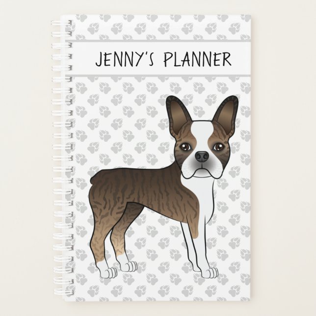 Brindle Boston Terrier Cartoon Dog & Custom Text (Devant)