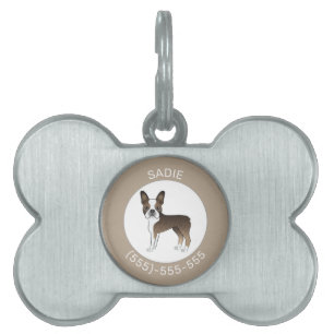 Brindle Boston Terrier Cartoon Dog & Custom Text Pet ID Tag